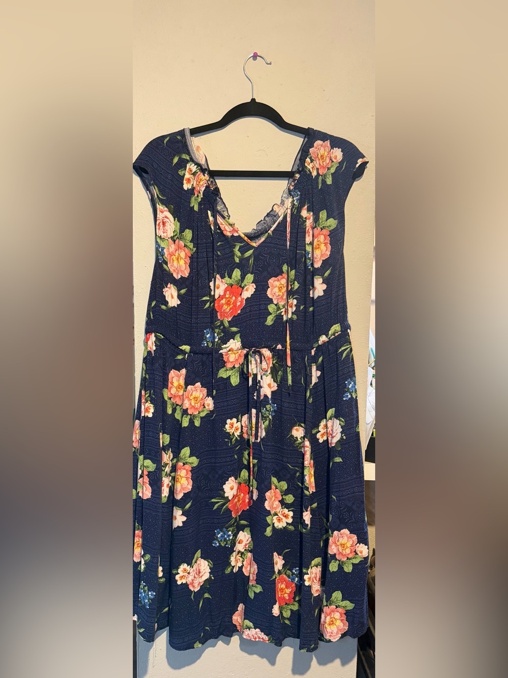 Torrid 2X Navy Floral Fit-and-Flow Tie-Waist Mini Dress
